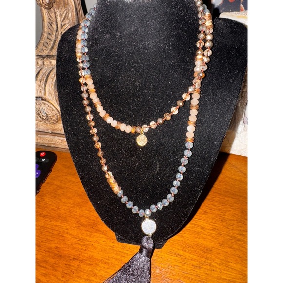 Layered Beaded Necklace Tassel Pendant Boho Chic Statement Jewelry - Picture 4 of 5